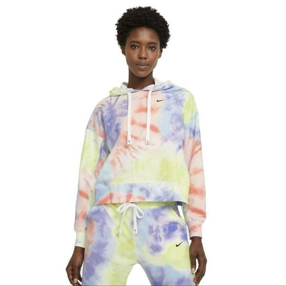 Nike Women’s Pastel Tie-Dye Hoodie Multicolor Boxy Cropped Large - Picture 2 of 11